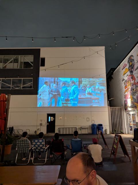 Film screening in a brewery.